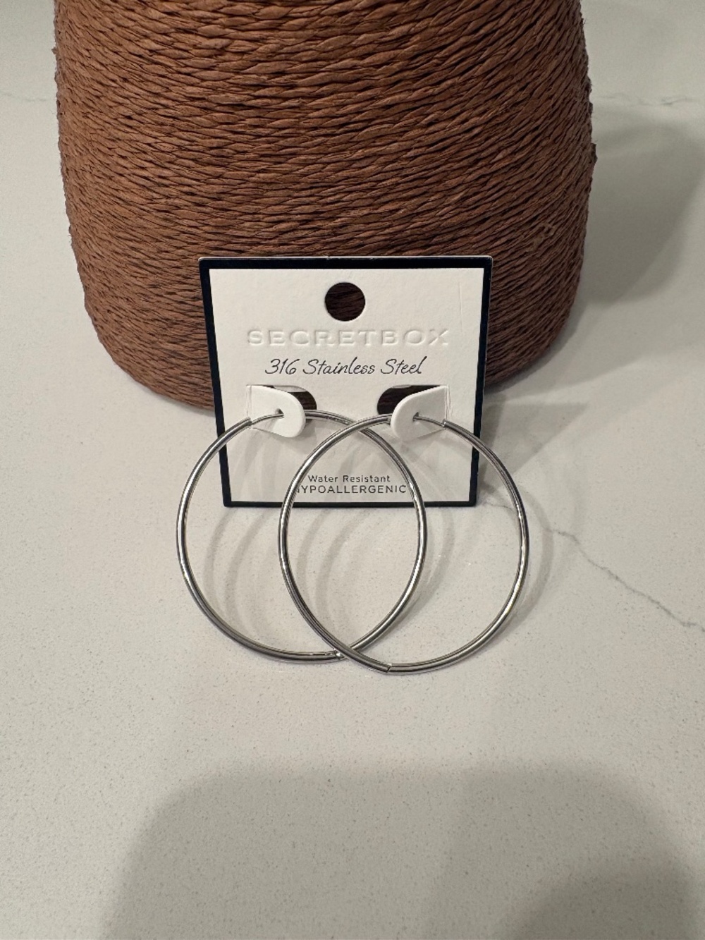 Secret Box New York  316 Stainless Steel  2 Inch Hoop Earrings (S)